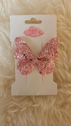 Vlinder haarclip glitter roze